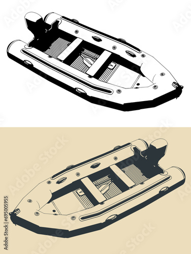 Inflatable motor boat illustration