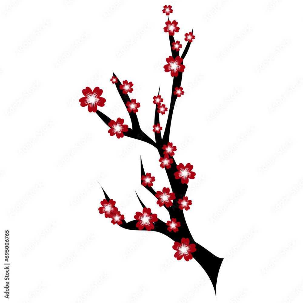 Fototapeta premium red chinese cherry blossom with black branch