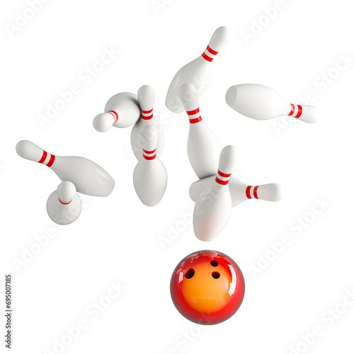 bowling concept, ball and pins isolated on white.