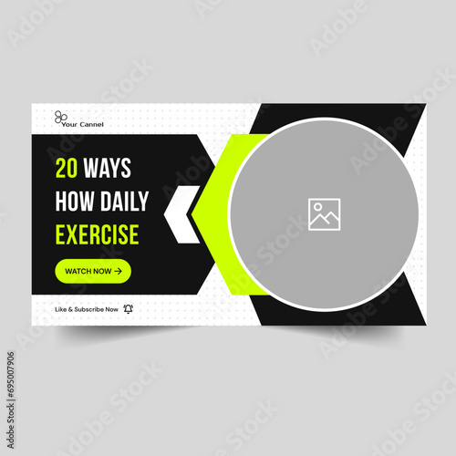 Video thumbnail banner design for fitness tips and tricks, daily exercise techniques cover banner design, editable vector eps 10 file format photo