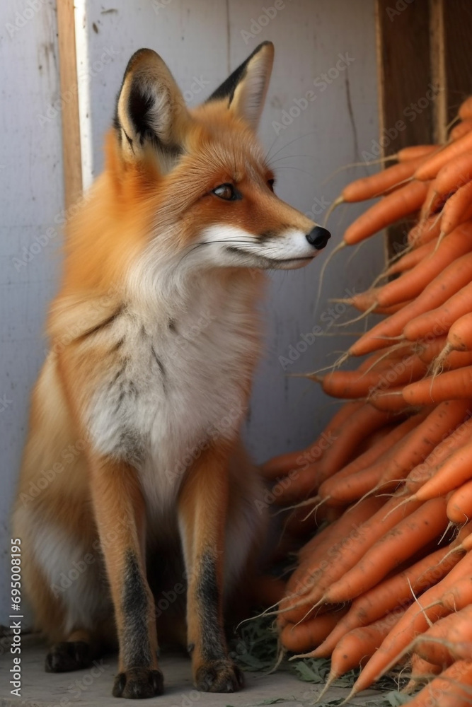 Obraz premium fox and many carrots created with Generative Ai