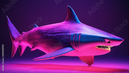 Shark with neon pink and purple lighting in the style of studio photography textures and patterns. photo