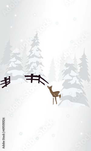 Abstract illustration winter landscape with snow and deer, good for invitations and Christmas card
