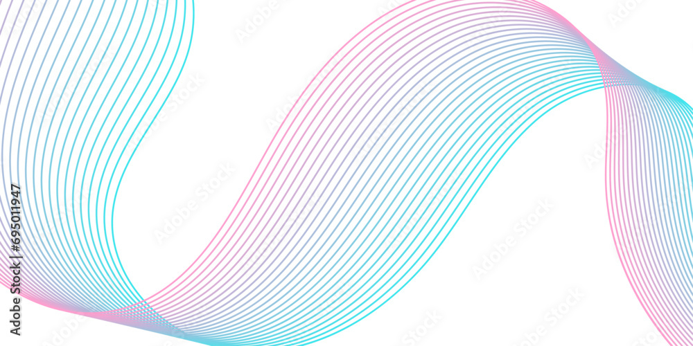Fototapeta premium Abstract background with waves for banner. Medium banner size. Vector background with lines. Element for design isolated on white. Pink and blue. Girl or boy. Holiday