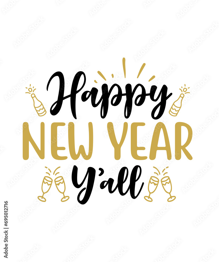 New Year 2024 text design for T-shirts and apparel, happy new year text design on plain white background for shirt, hoodie, sweatshirt, card, tag, mug, icon, logo or badge