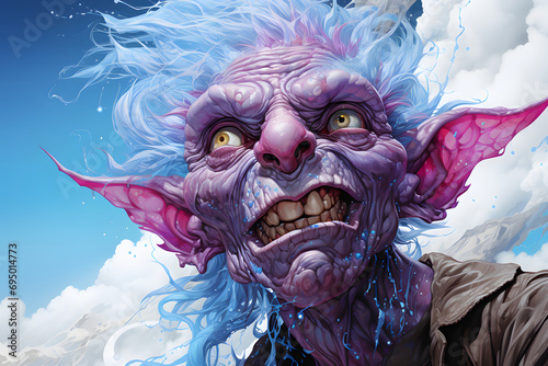 Goblin, a mythical humanoid creature. an evil creature. close-up portrait.