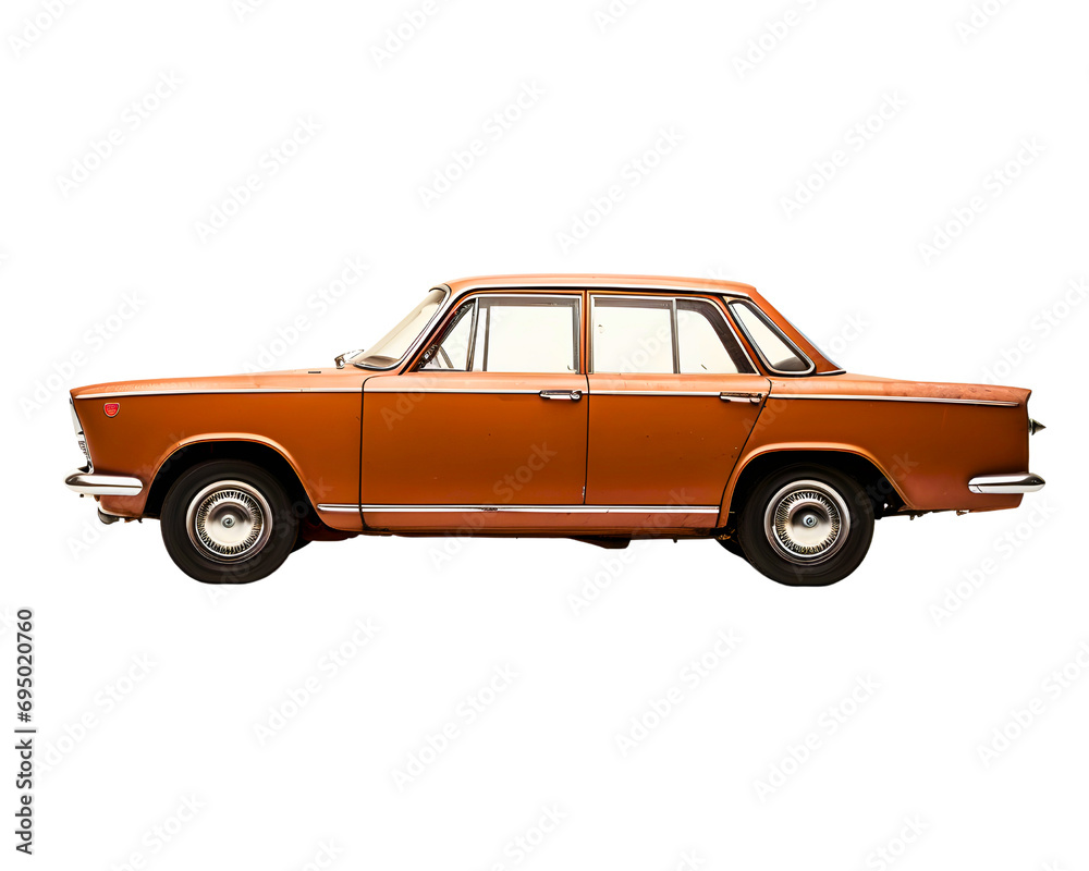 Brown retro vintage car, isolated on transparent background, cut out, png