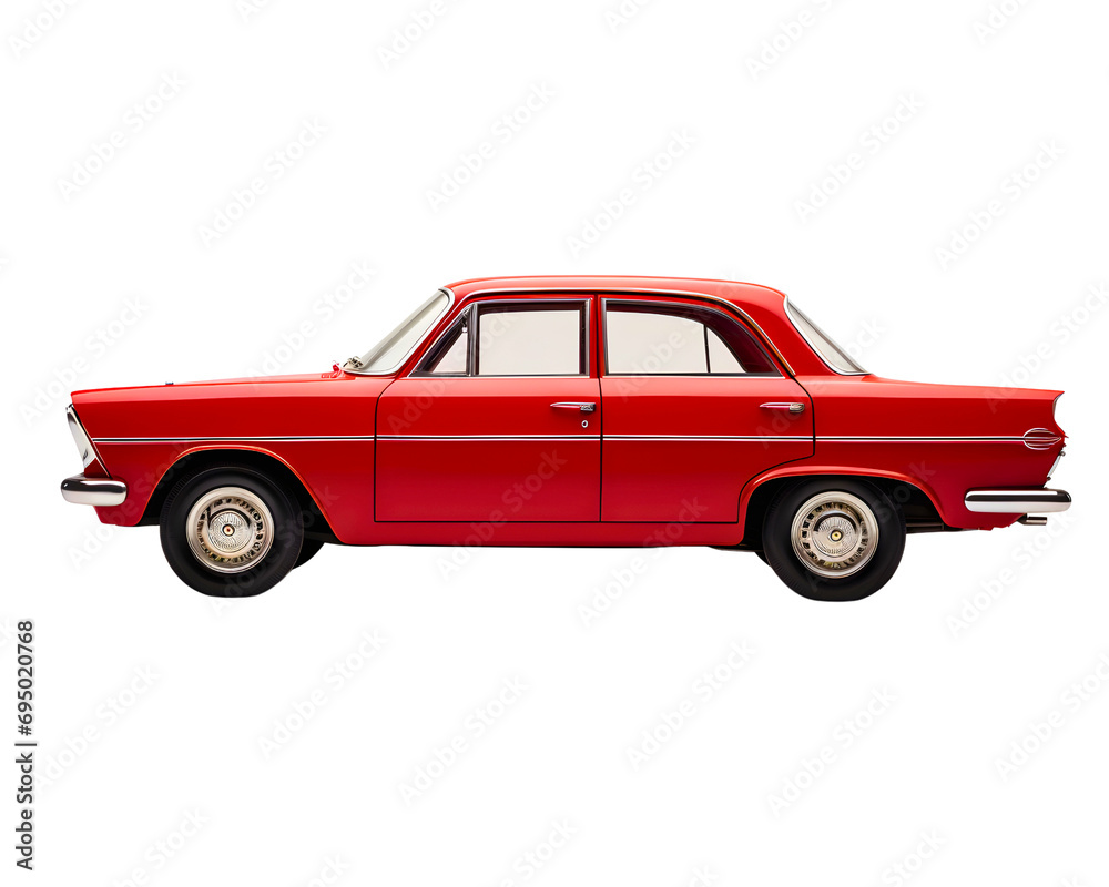 Red retro vintage car, isolated on transparent background, cut out, png