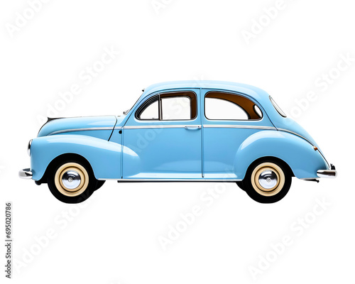 Blue retro vintage car, isolated on transparent background, cut out, png