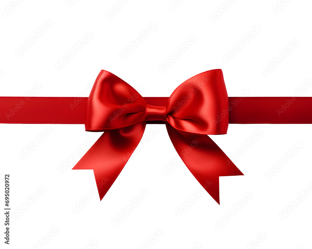 Red ribbon with bow isolated on transparent background, cut out, png Red ribbon with bow isolated on transparent background, cut out, png