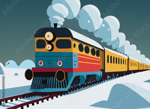 Train Driving Through Snow
