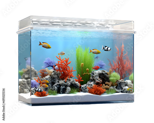 Small fish tank aquarium isolated on transparent background, cut out, png photo