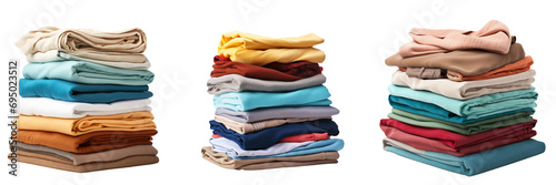 Set of stack of clean clothes with clean laundry isolated on white or transparent background photo