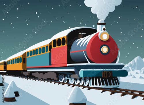 Train Driving Through Snow