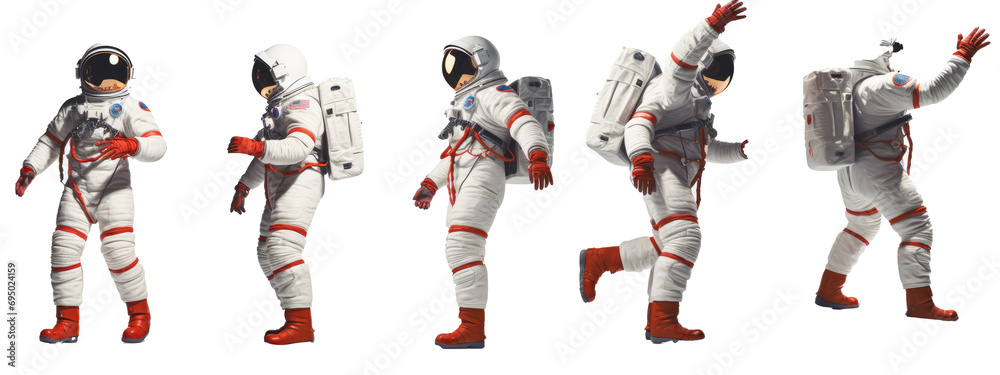 Astronaut with various poses isolated on white or transparent background