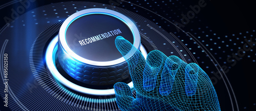 Business, Technology, Internet and network concept. The word Recommendation on the virtual screen. 3d illustration