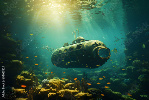 submarine under water, subamrine, deep sea, underwater ship
