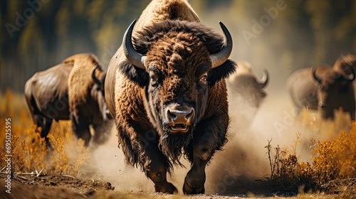 Wild buffalo in the animal kingdom exploring nature. Generative AI  © anna