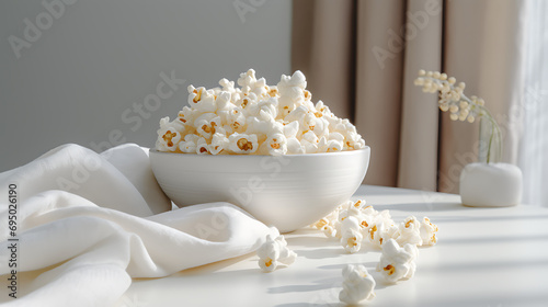 white popcorn in a bowl of white photo