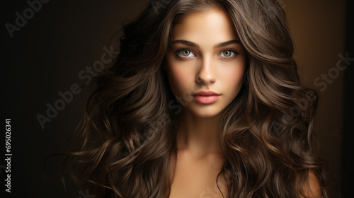 Beautiful Young Woman with Makeup and Long Brown Hair