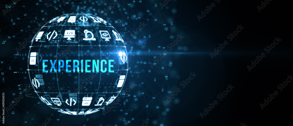 EXPERIENCE inscription, social networking concept. Business, Technology, Internet and network concept. 3d illustration EXPERIENCE inscription, social networking concept. Business, Technology, Internet and network concept. 3d illustration