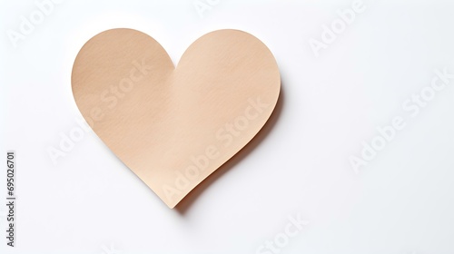Beige Paper Heart on a white Background. Romantic Template with Copy Space