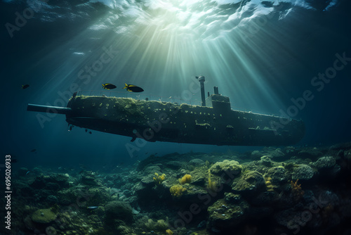 submarine under water, subamrine, deep sea, underwater ship © MrJeans
