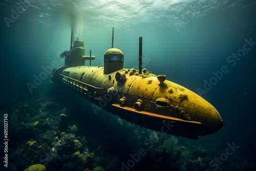 submarine under water, subamrine, deep sea, underwater ship © MrJeans