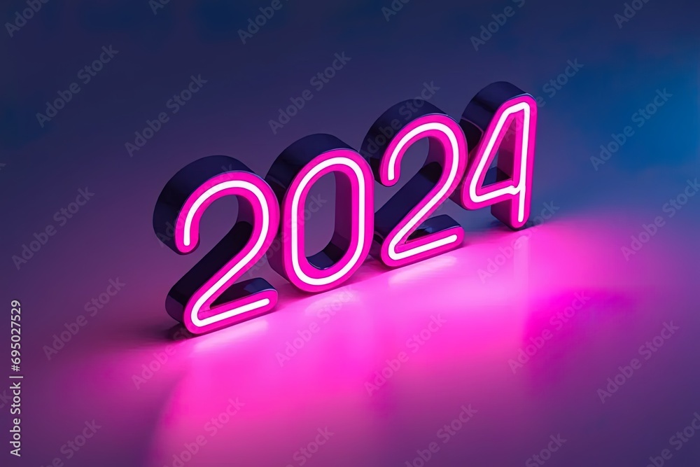 Neon lights background with the text 2024, new year. Neon lights background with the text 2024, new year.