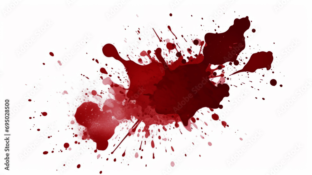 Blood splash. Smudges and splashes of red liquid on a white background. Red ink splatters and drips.