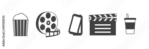 Cinema movies vector icon set. Movie elements. Simple Cinema movie signs. Isolated Cinema movie on transparent background.