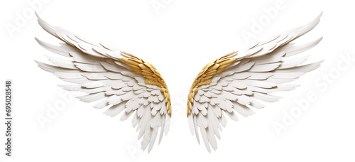 Gold fantasy feather wings - pair of gold angelical wings - isolated transparent PNG background - gold wing