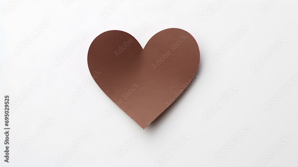 Dark Brown Paper Heart on a white Background. Romantic Template with Copy Space