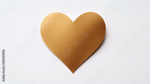 Dark Gold Paper Heart on a white Background. Romantic Template with Copy Space