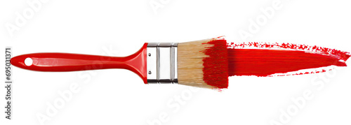 Brush with red paint stroke, isolated on transparent background