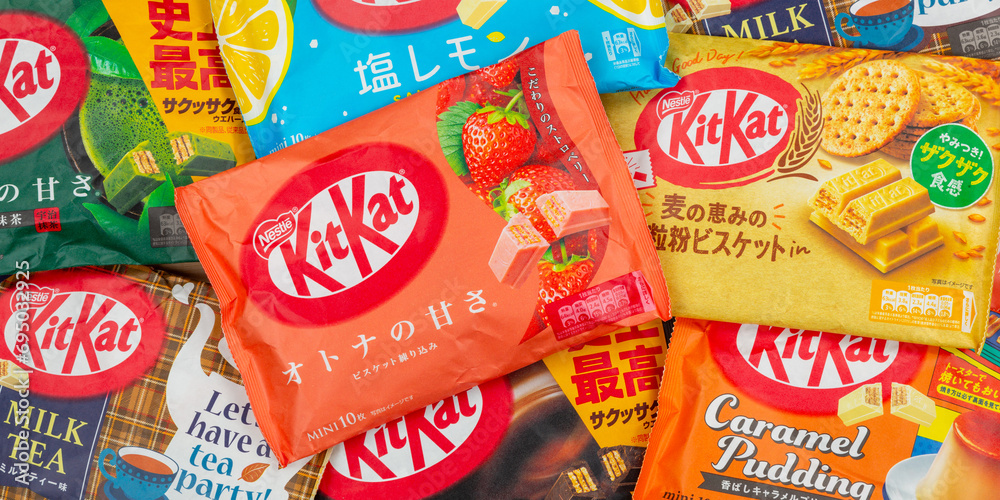 Different types of KitKat Kit Kat chocolate bars from Japan by Nestle