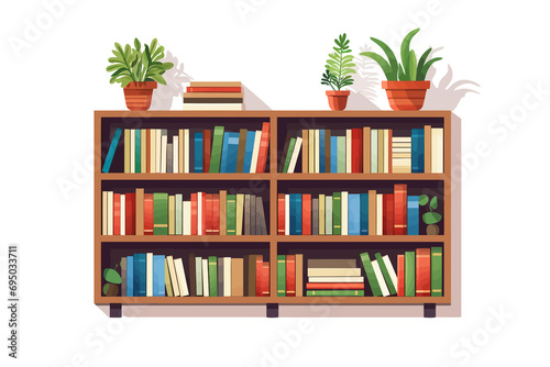 books on bookshelf isolated vector style illustration