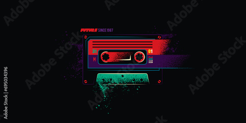 Original vector illustration in retro style. Creative, abstract audio cassette in bright colors. T-shirt design, design element.