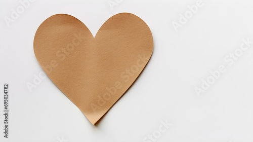Light Brown Paper Heart on a white Background. Romantic Template with Copy Space