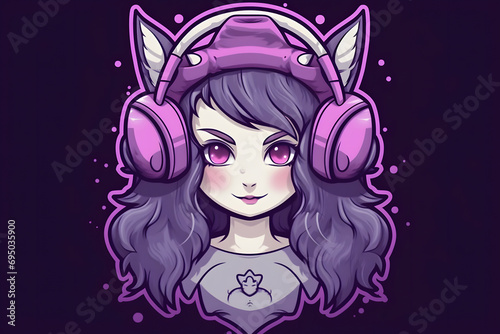 kawaii girl in anime style with headphones. Neural network AI generated art
