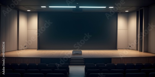 No people or Empty cinema hall with big blank screen and auditorium Hd.Hall Mockup.