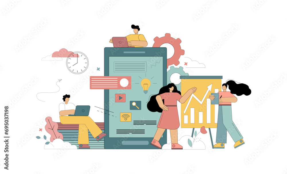 People doing business with teamwork. Vector flat illustration on white background