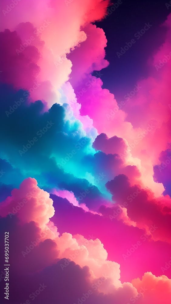 Colorful Sunset Sky with Dramatic Clouds and Tranquil Atmosphere. Colorful sky at dawn with vibrant pink and blue afterglow
