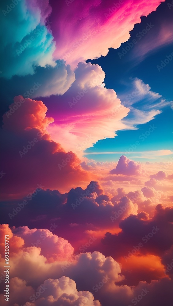 Colorful Sunset Sky with Dramatic Clouds and Tranquil Atmosphere. Colorful sky at dawn with vibrant pink and blue afterglow