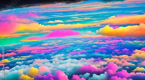 Colorful Cloudscape with Vibrant Sky, Dramatic Horizon. Beautiful multi-colored sky with vibrant pink clouds and blue background.