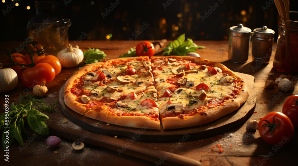 Mouthwatering and delectable pizza. Generative AI