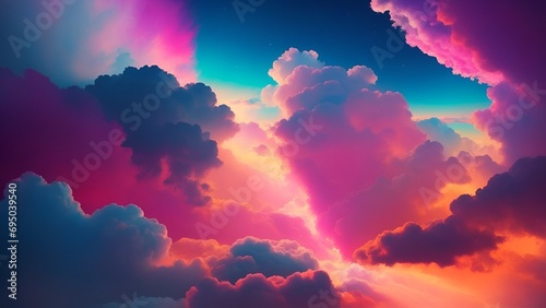 Colorful cloudscape at sunset in nature. Dramatic sky with vibrant, colorful clouds at sunset. clouds and sun