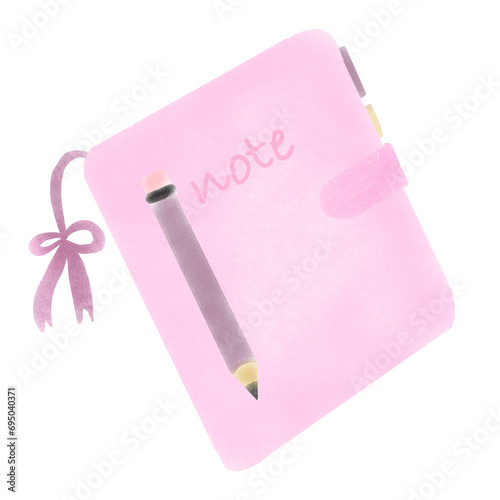 pink notebook with pink ribbon