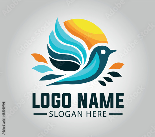 logo de pajaro con atardecer