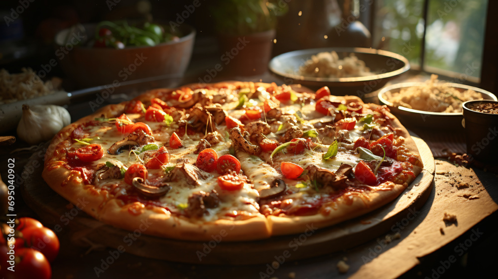 Mouthwatering and delectable pizza. Generative AI Mouthwatering and delectable pizza. Generative AI